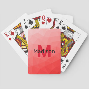 Red gradient geometric mesh pattern Monogram Poker Cards