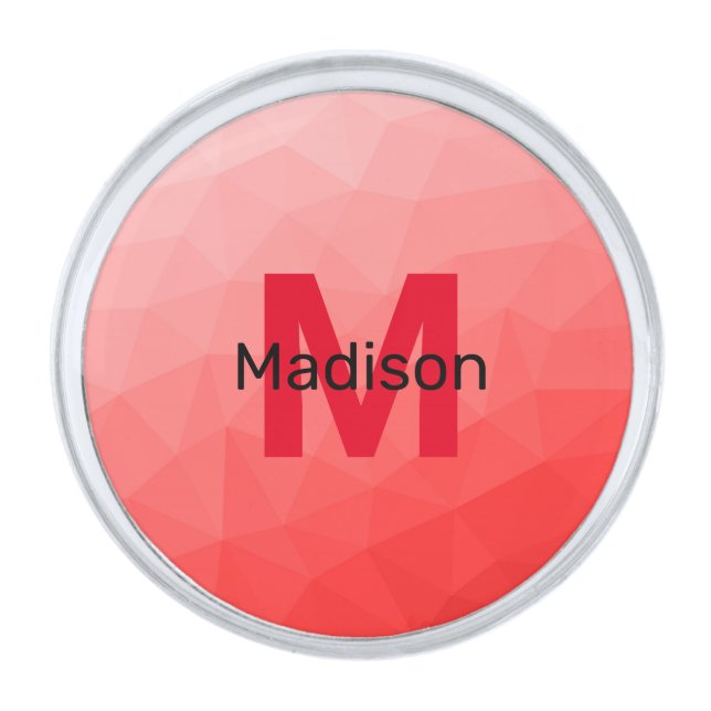 Red gradient geometric mesh pattern Monogram Silver Finish Lapel Pin (Front)