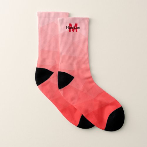 Red gradient geometric mesh pattern Monogram Socks