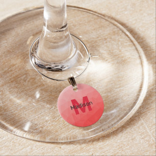 Red gradient geometric mesh pattern Monogram Wine Charm