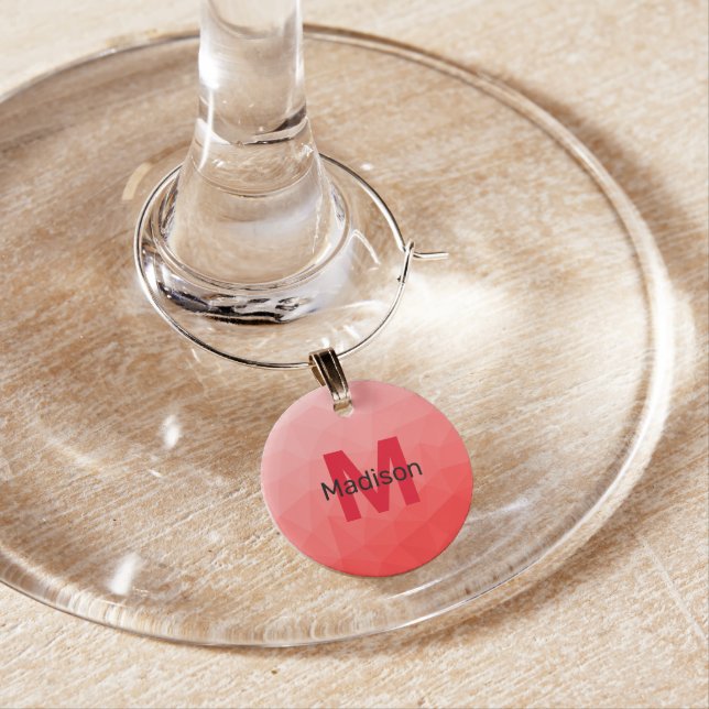 Red gradient geometric mesh pattern Monogram Wine Charm (In Situ)
