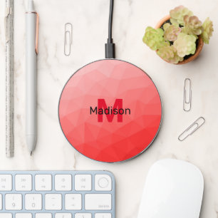 Red gradient geometric mesh pattern Monogram Wireless Charger