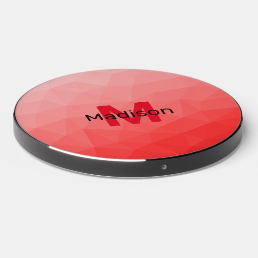 Red gradient geometric mesh pattern Monogram Wireless Charger (Front 2)