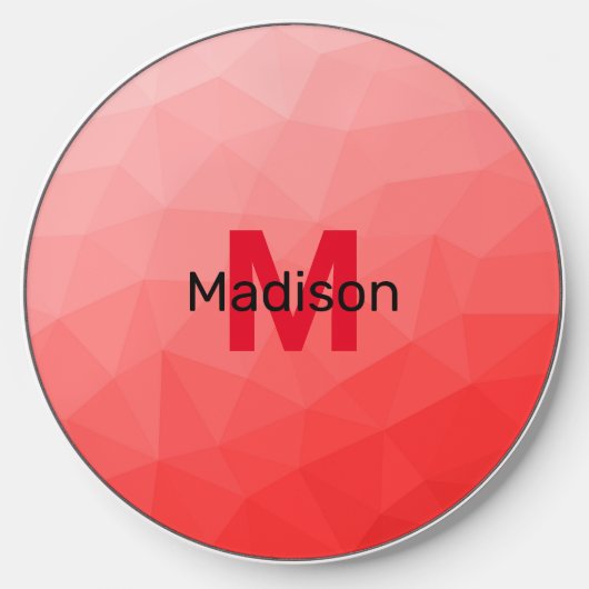 Red gradient geometric mesh pattern Monogram Wireless Charger (Front)
