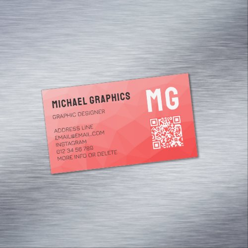 Red gradient geometric mesh pattern QR code Business Card Magnet