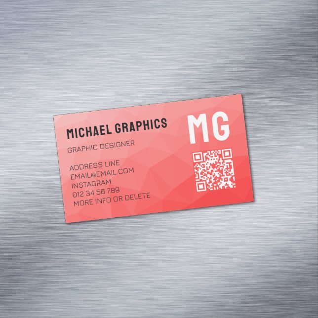 Red gradient geometric mesh pattern QR code Business Card Magnet (In Situ)