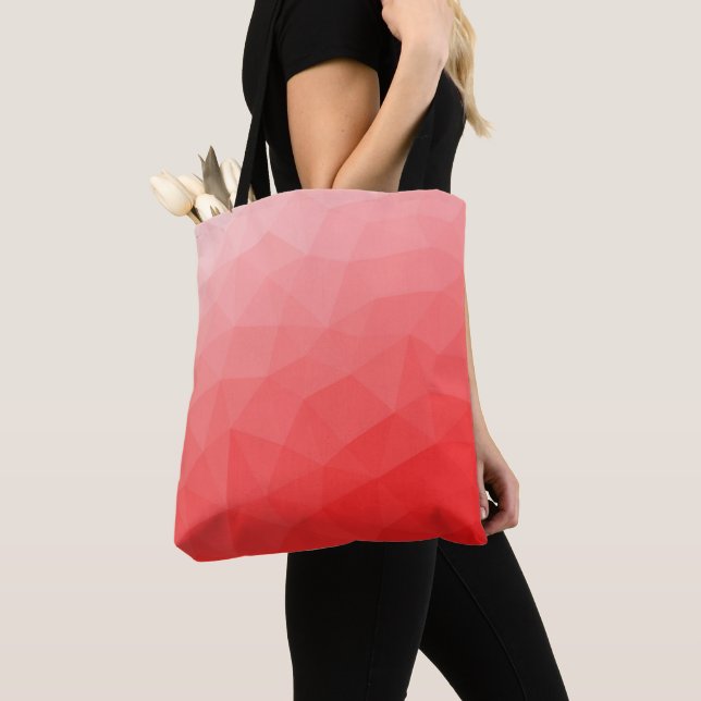 Red gradient geometric mesh pattern tote bag (Close Up)