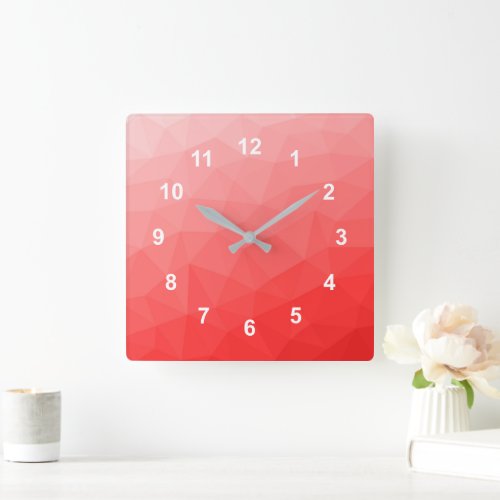 Red gradient geometric mesh pattern watch square wall clock