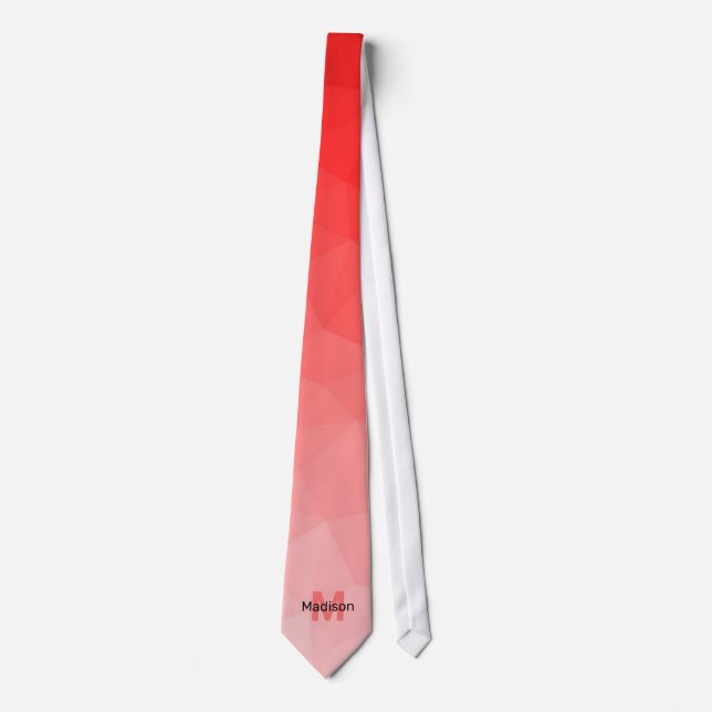 Red gradient geometry mesh pattern Monogram Neck Tie (Front)