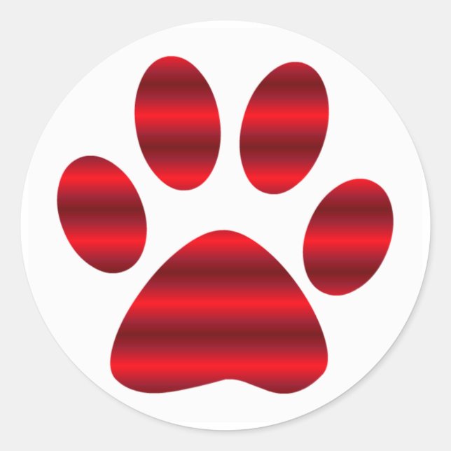 Red Gradient Paw Print Classic Round Sticker (Front)