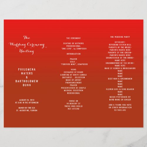 Red Gradient Tri_fold Wedding Program