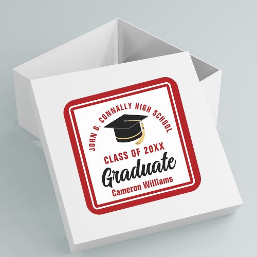 Red Graduate 2024 Personalized Graduation Party Square Sticker