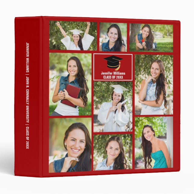 Red Graduate Collage 2024 Graduation Photo Album 3 Ring Binder (Front/Spine)