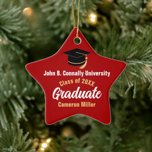 Red Graduate Personalized 2024 Graduation Star Ceramic Ornament