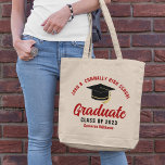 Red Graduate Personalized Class of 2024 Graduation Tote Bag<br><div class="desc">These modern red and black custom senior graduate tote bag features your high school or college name for the class of 2024. Customize with your graduating year under the chic handwritten script and black grad cap for a great personalized graduation party favor gift.</div>