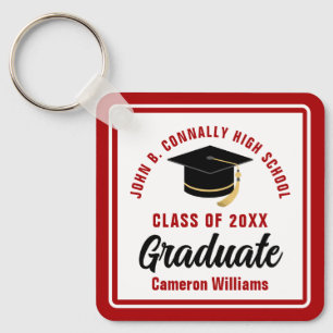 Red Graduate Personalized Graduation Gift Square Keychain