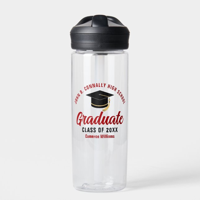 Red Graduate Personalized Graduation Gift Water Bottle (Front)