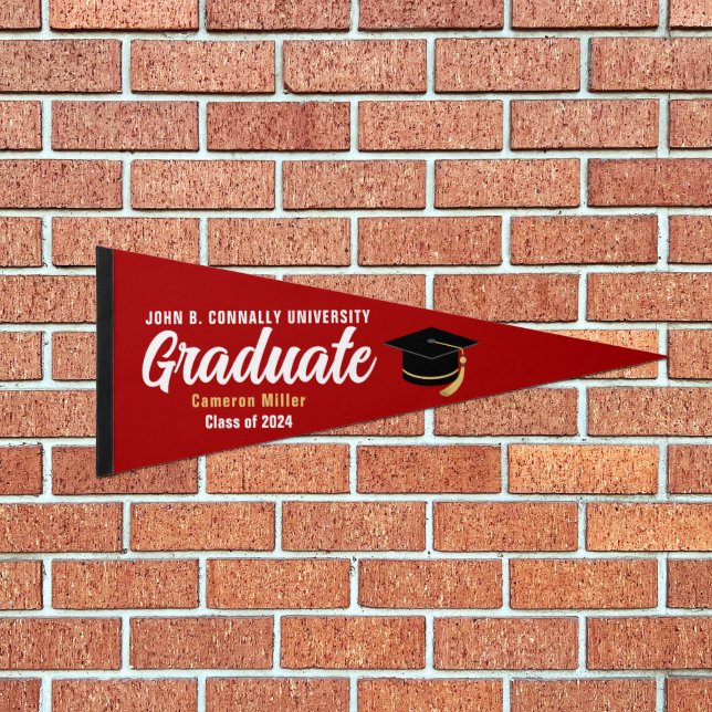 Red Graduate Personalized Graduation Keepsake Pennant Flag (Front)