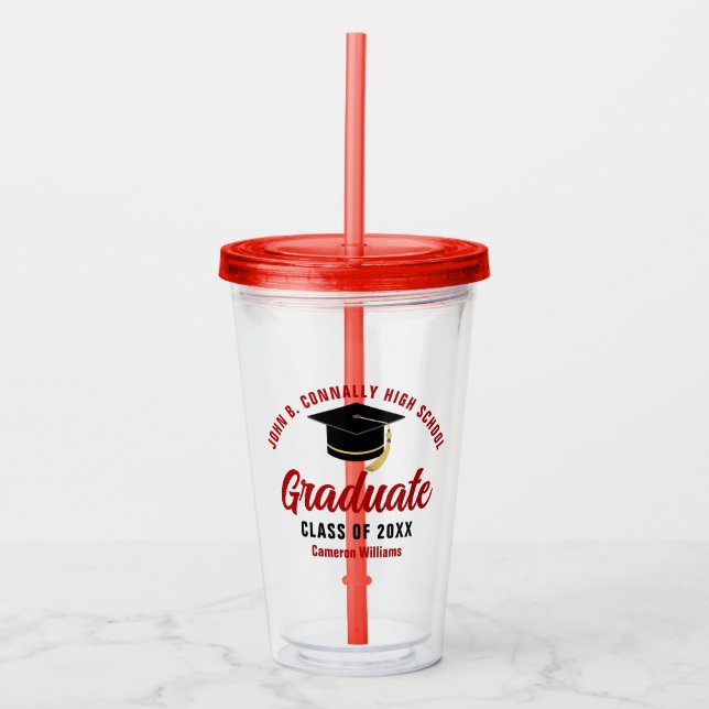 Red Graduate Personalized Graduation Party Acrylic Tumbler (Front)