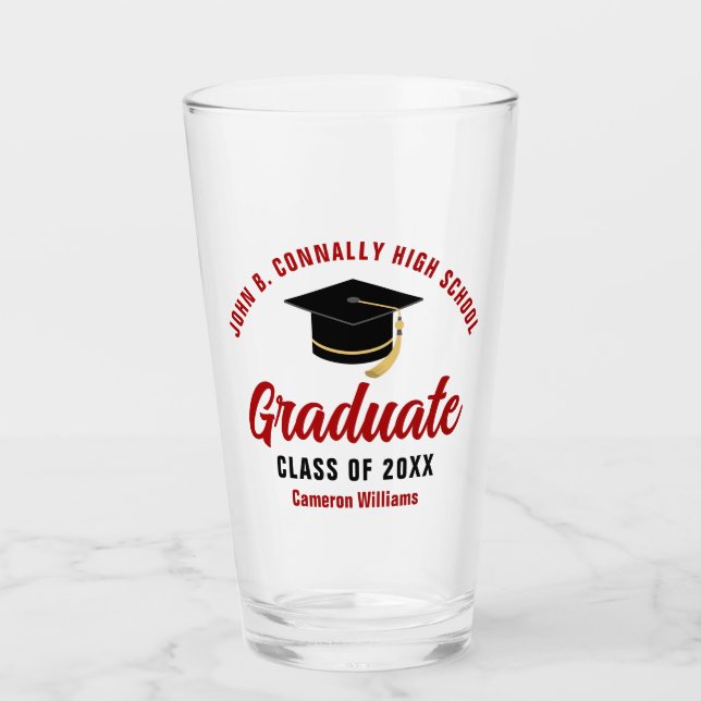 Red Graduate Personalized Graduation Party Glass (Front)