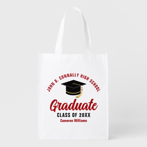 Red Graduate Personalized Graduation Party Grocery Bag