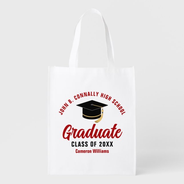 Red Graduate Personalized Graduation Party Grocery Bag (Front)