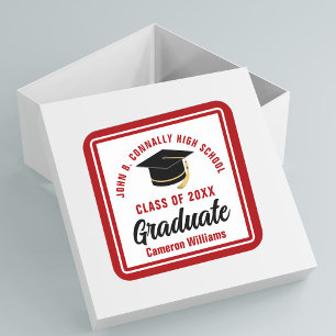 Red Graduate Personalized Graduation Party Square Sticker