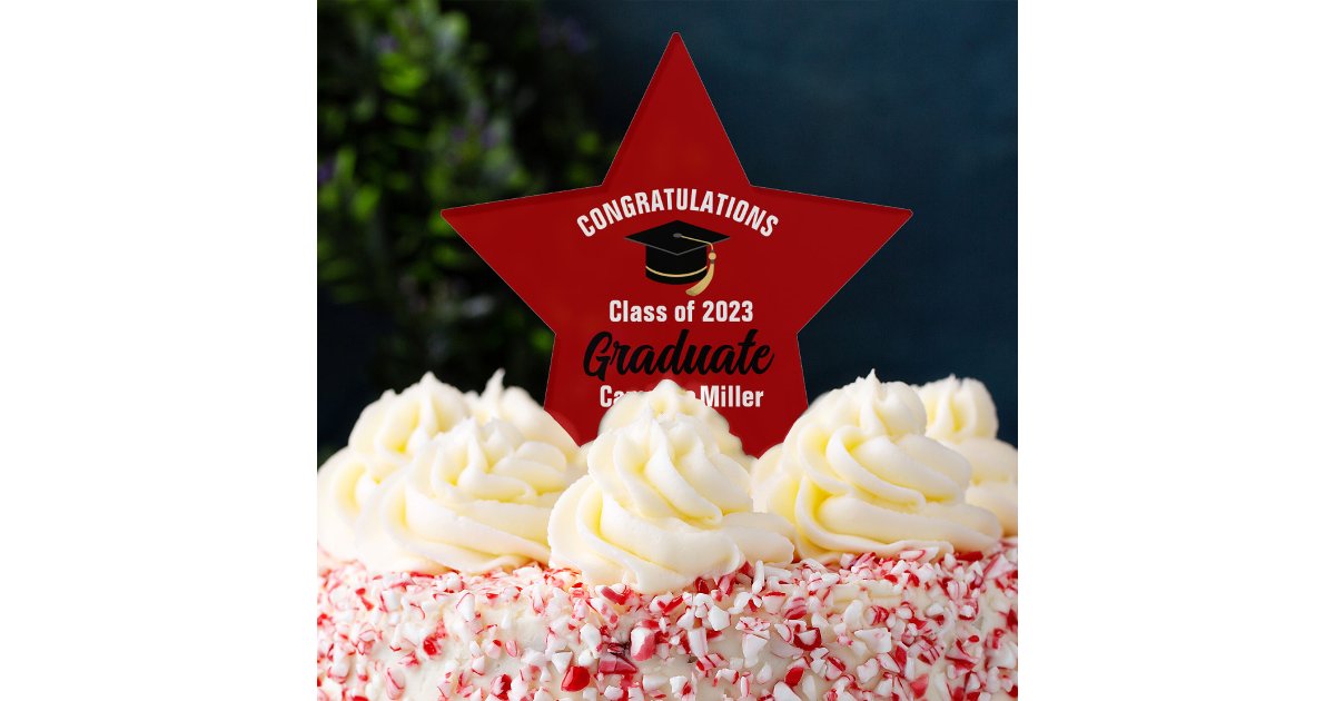 Star Topper Graduation Red Graduate Personalized Graduation Party Star Cake Topper | Zazzle