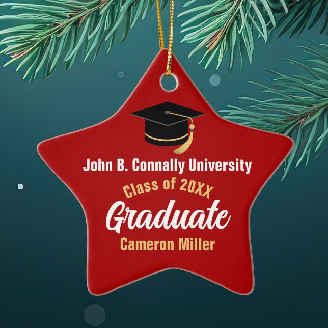 Red Graduate Personalized Graduation Star Ceramic Ornament (Creator Uploaded)