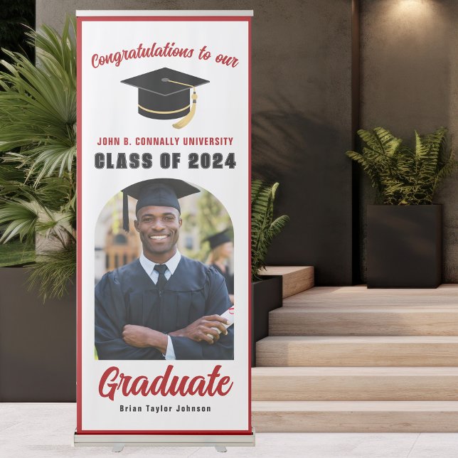 Red Graduate Photo Arch Vertical Graduation Party Retractable Banner (Creator Uploaded)