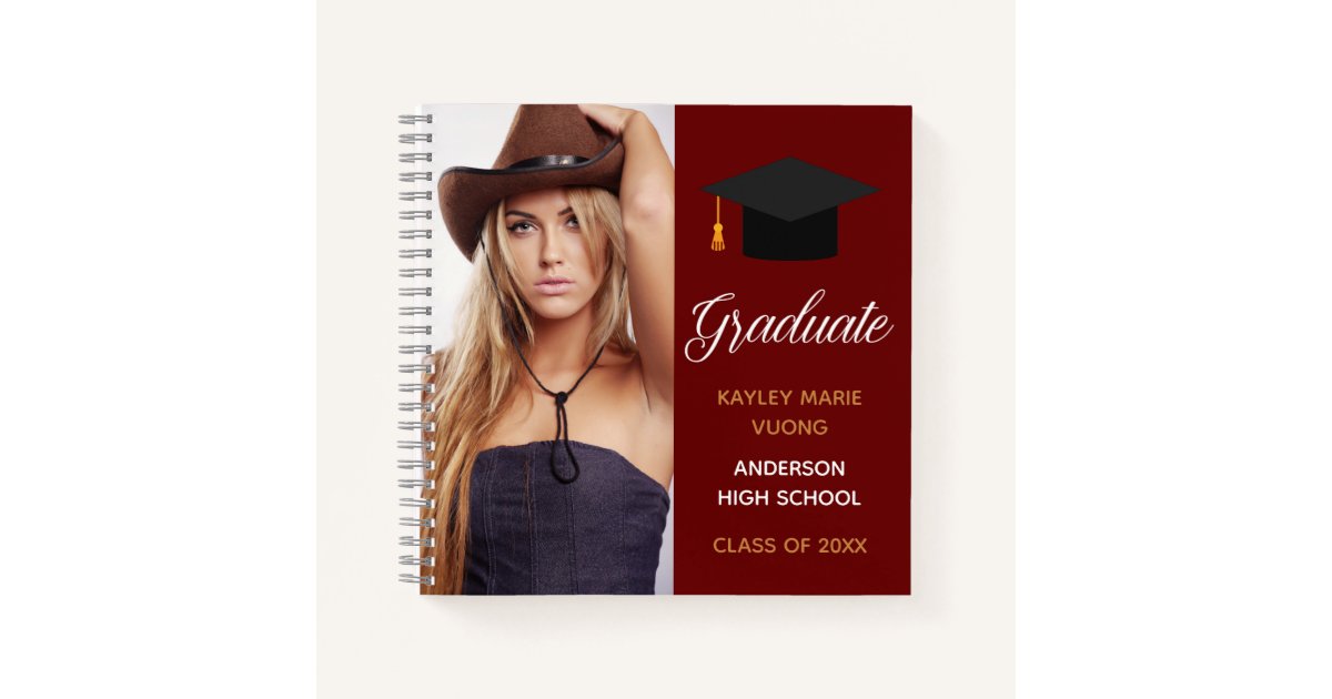 Red Graduate Photo Autograph Graduation Guest Notebook | Zazzle