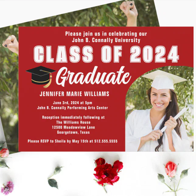 Red Graduate Photo Class Of 2024 Graduation Party Invitation 