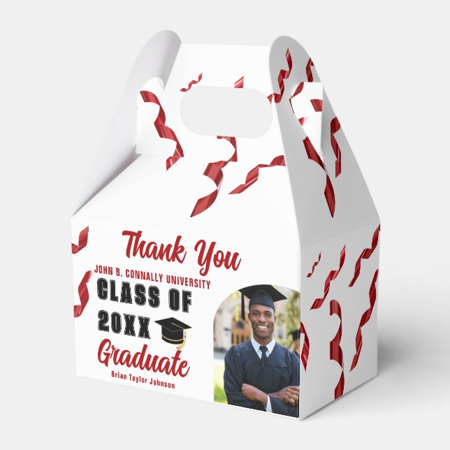 Red Graduate Photo Class of 2025 Graduation Party Favor Boxes (Front Side)