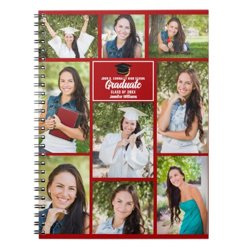 Red Graduate Photo Collage 2024 Graduation Gift Notebook