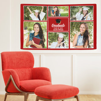 Red Graduate Photo Collage 2024 Graduation Party Banner by epicdesigns at Zazzle