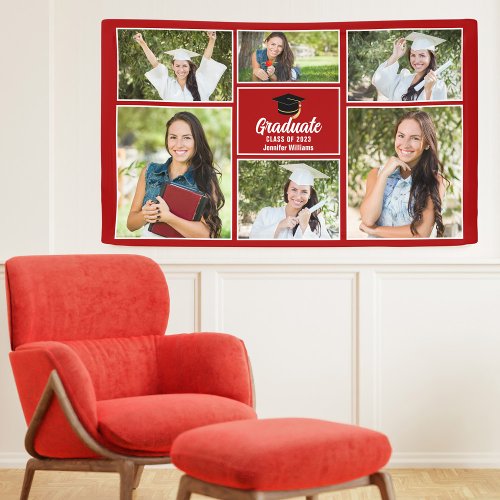 Red Graduate Photo Collage 2024 Graduation Party Banner