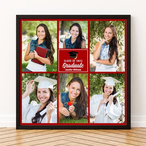Red Graduate Photo Collage 2024 Graduation Square Poster