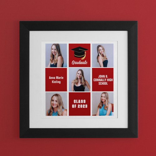Red Graduate Photo Collage Custom 2023 Graduation Poster