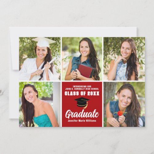 Red Graduate Photo Collage Custom 2024 Graduation Announcement