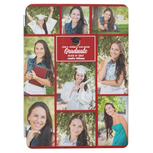 Red Graduate Photo Collage Custom 2024 Graduation iPad Air Cover