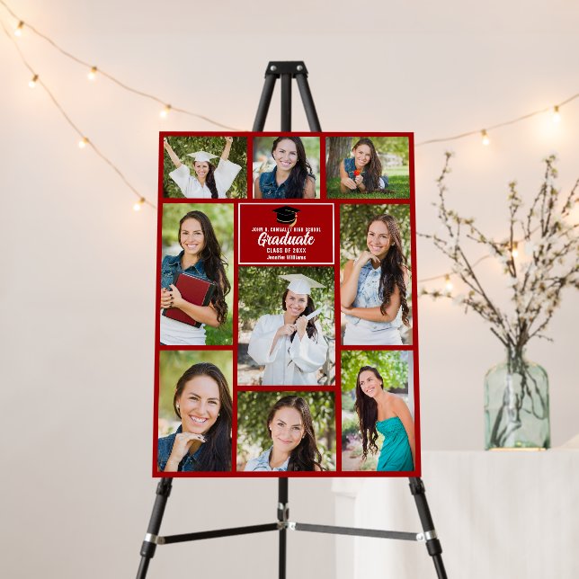 Red Graduate Photo Collage Custom Graduation Party Foam Board (In Situ (Stand))