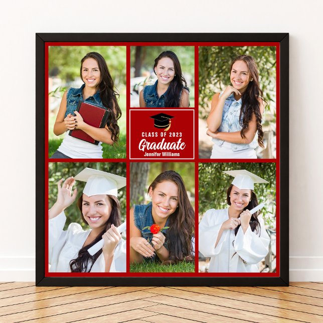 Red Graduate Photo Collage Graduation Square Poster (Creator Uploaded)