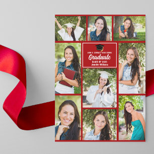 Red Graduate Photo Collage Modern 2026 Graduation Announcement