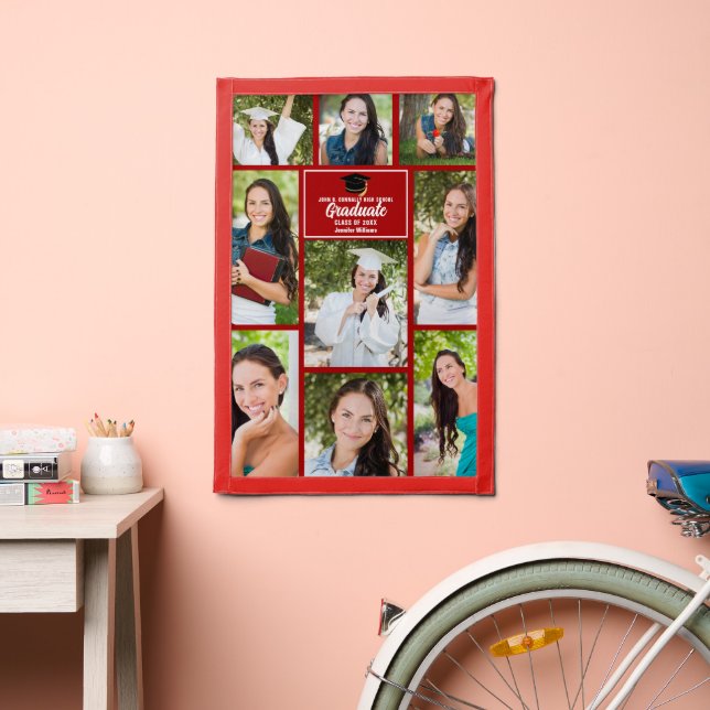 Red Graduate Photo Collage Modern Graduation Pennant (Insitu 2)