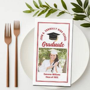Red Graduate Photo Custom Graduation Party Paper Guest Towels