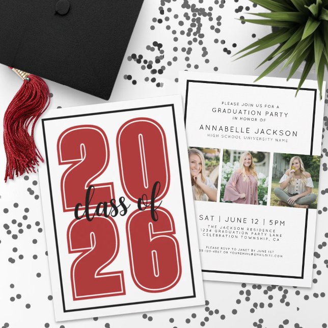Red Graduate Photo Graduation Invitation (Simple Red Graduate Photo Graduation Invitation )