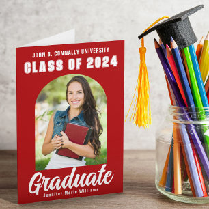 Red Graduate Photo Modern Bold Folded Graduation Announcement