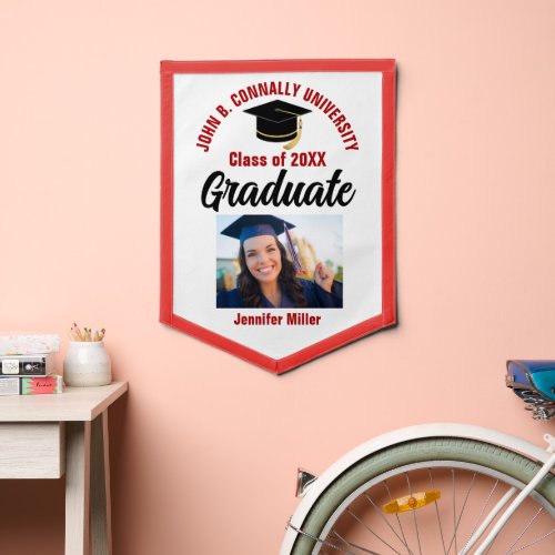 Red Graduate Photo Personalized 2024 Graduation Pennant