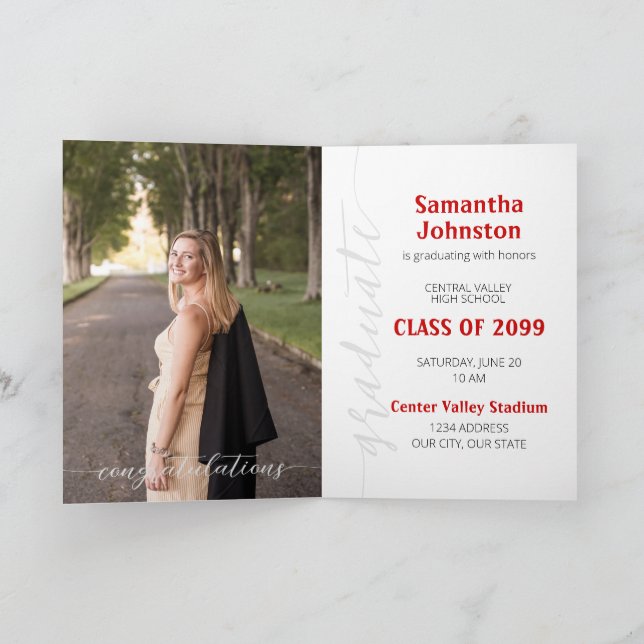 Red Graduate Script Modern Photo Invitation (Inside)