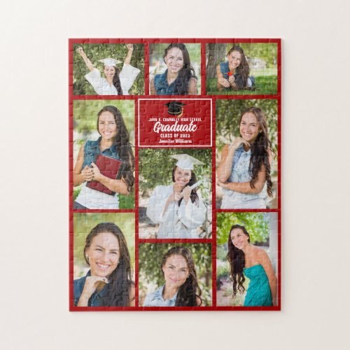 Red Graduate Senior Photo Collage 2023 Graduation Jigsaw Puzzle